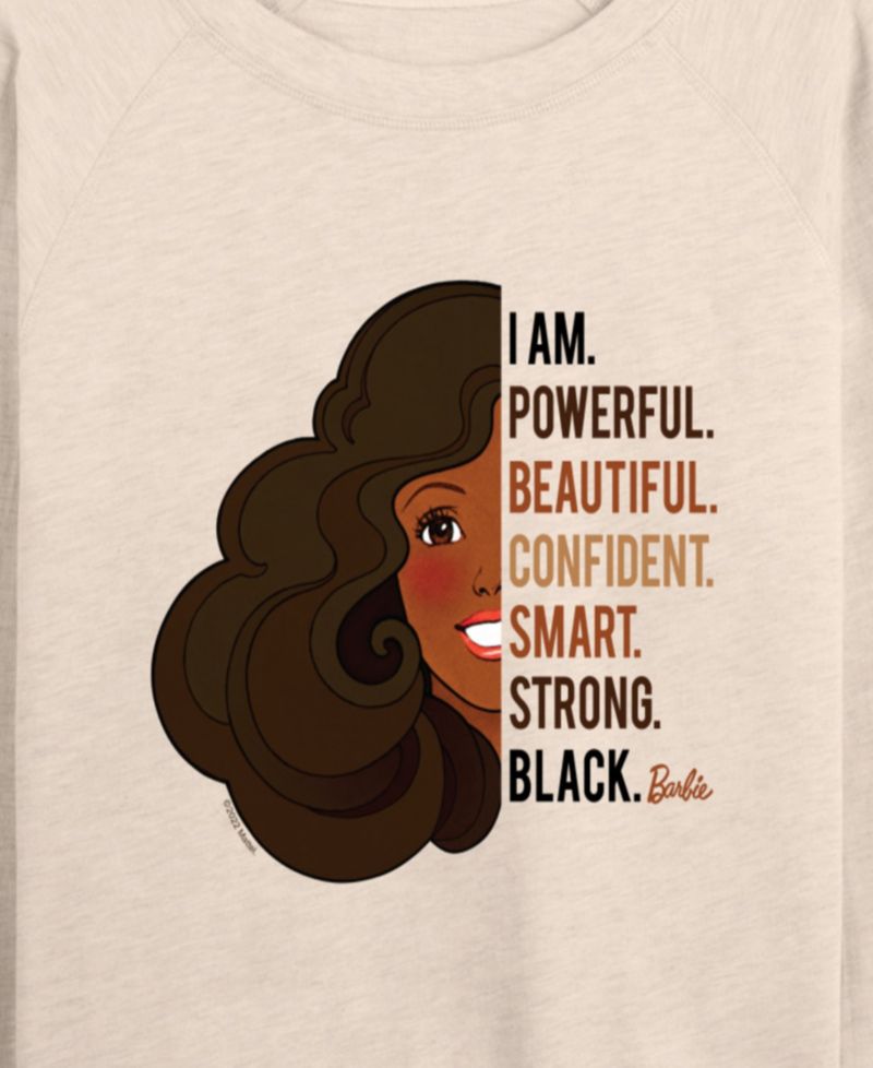Women's Barbie Powerful Beautiful Black French Terry Long-Sleeve T-Shirt