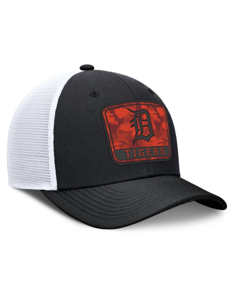 Men's Black/White Detroit Tigers Camo Rise Trucker Dri-FIT Adjustable Hat