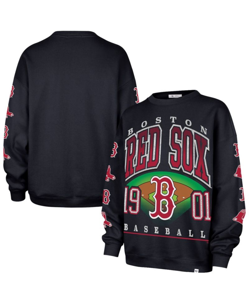 Women's Black Boston Red Sox Trendy Team Go Big Oversized Sweatshirt