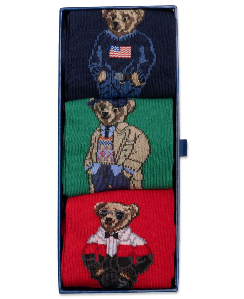 Men's Polo Bear Crew Cotton-Blend Socks, 3-Piece Gift Box