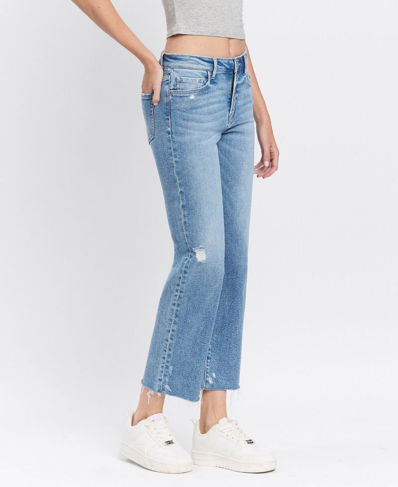 Women's High Rise Distressed Ankle Straight Jeans