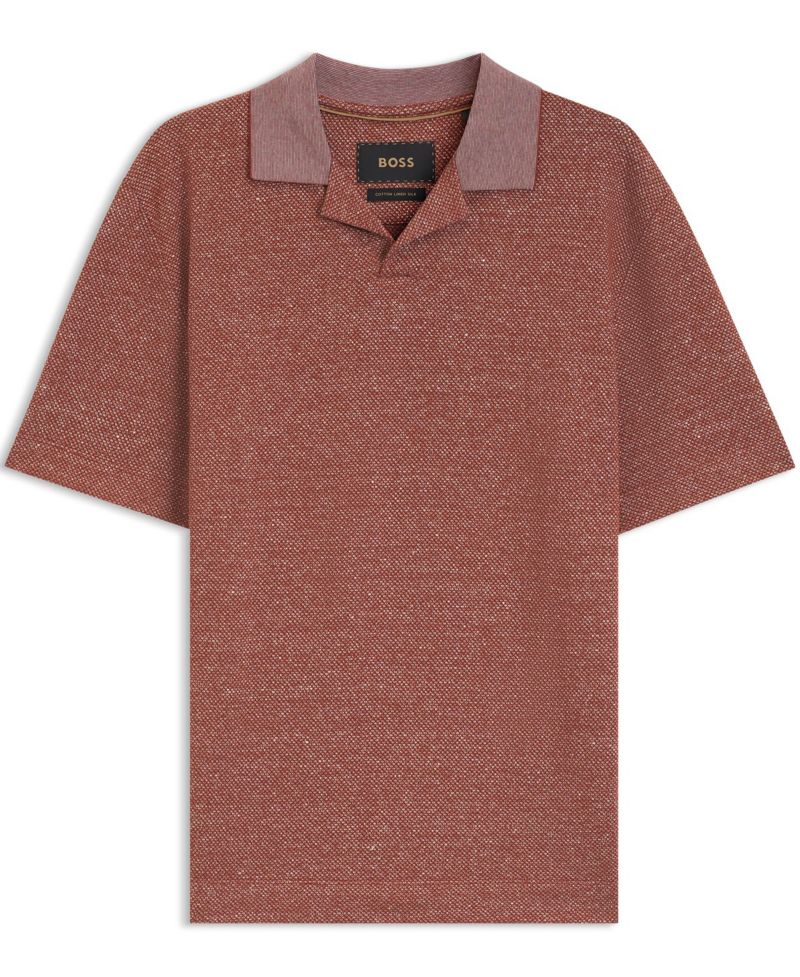 Men's Cotton-Linen-Silk Blend Johnny-Collar Polo Shirt