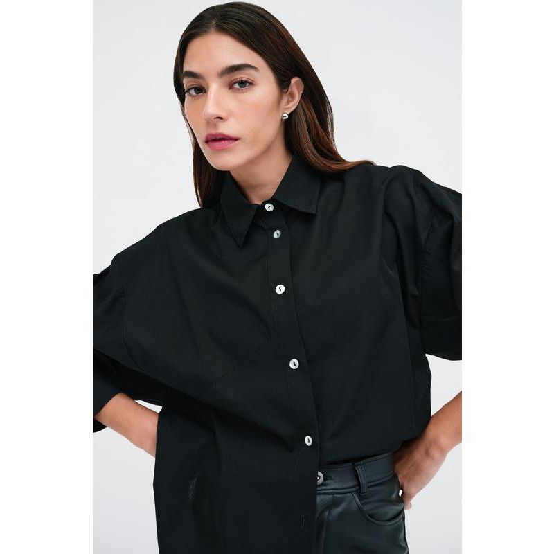 Women's Ezra Cropped-Back Cotton Poplin Button-Up Shirt with Dolman Sleeves