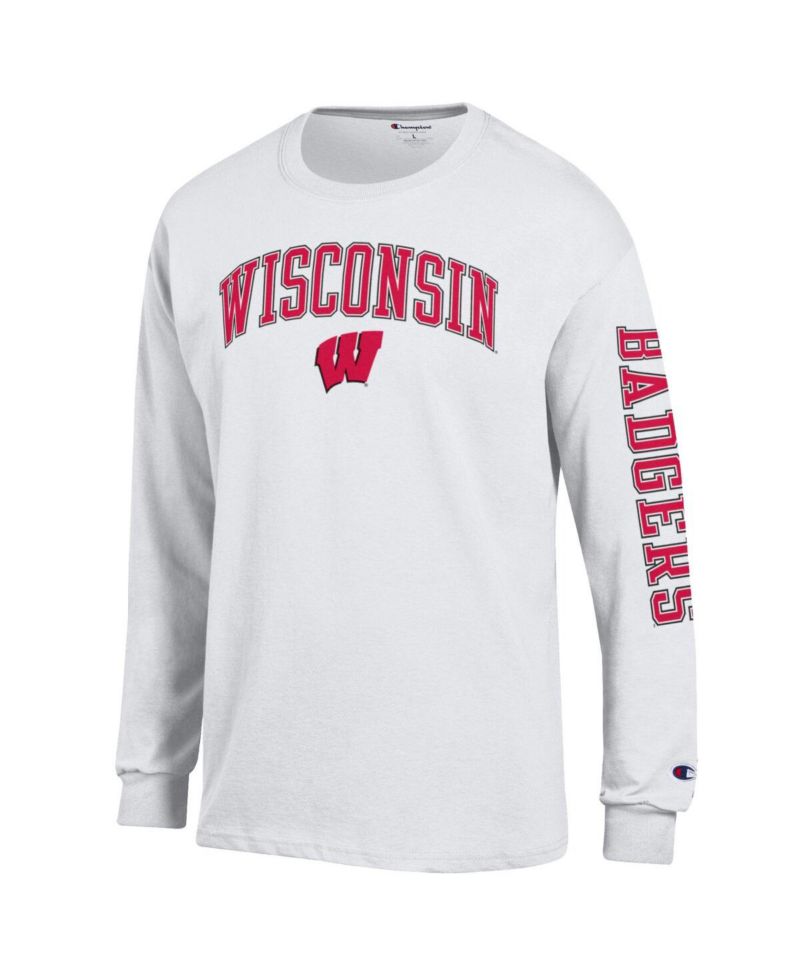 Men's White Wisconsin Badgers Arch Over Logo 2-Hit Long Sleeve T-Shirt