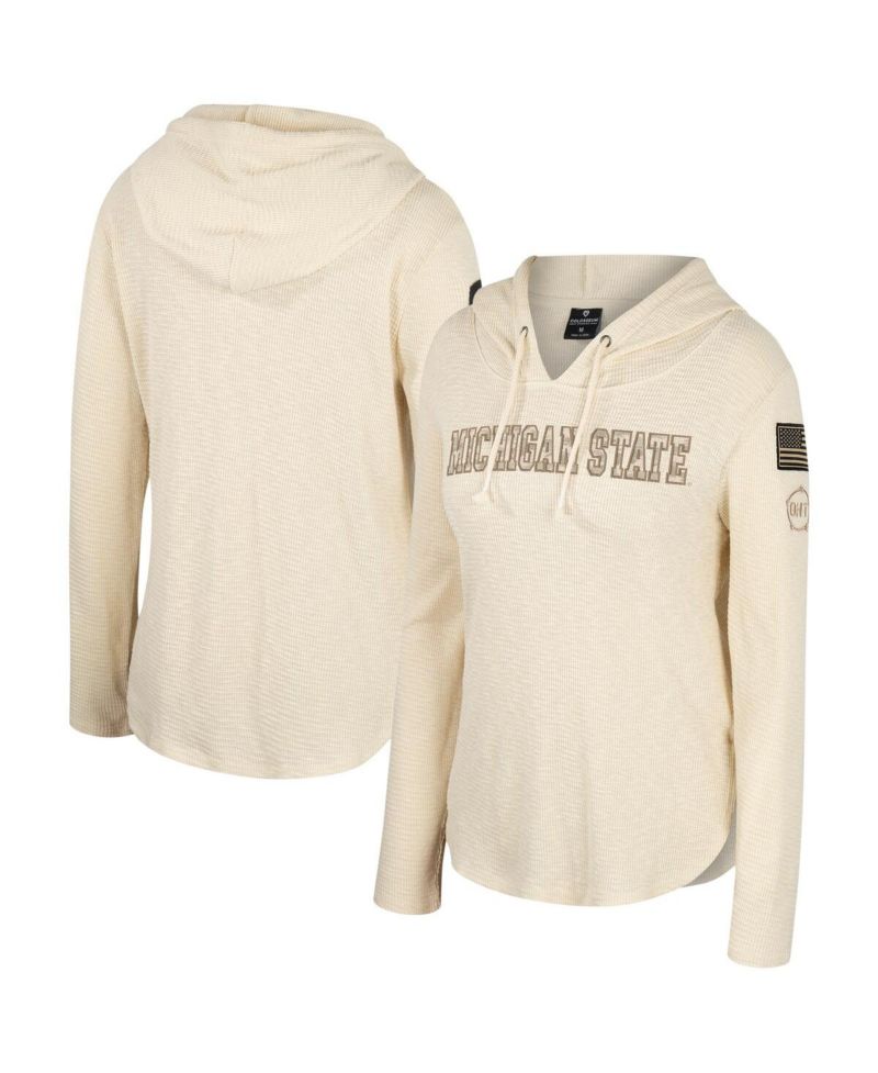 Women's Cream Michigan State Spartans OHT Military-Inspired Appreciation Casey Raglan Long Sleeve Hoodie T-shirt