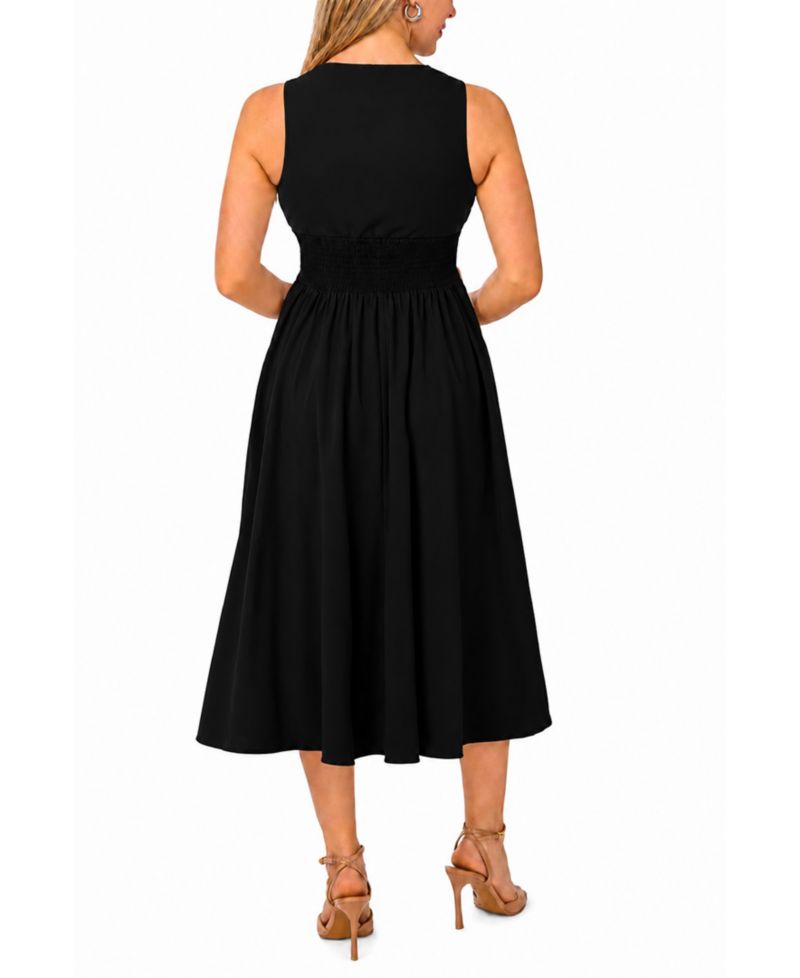 Petite Sleeveless Buckle-Waist Midi Dress