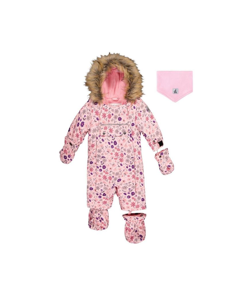 Baby Girl ( 6M to 24 M ) One Piece Snowsuit Adapted for Car Seats Mini Flower Print