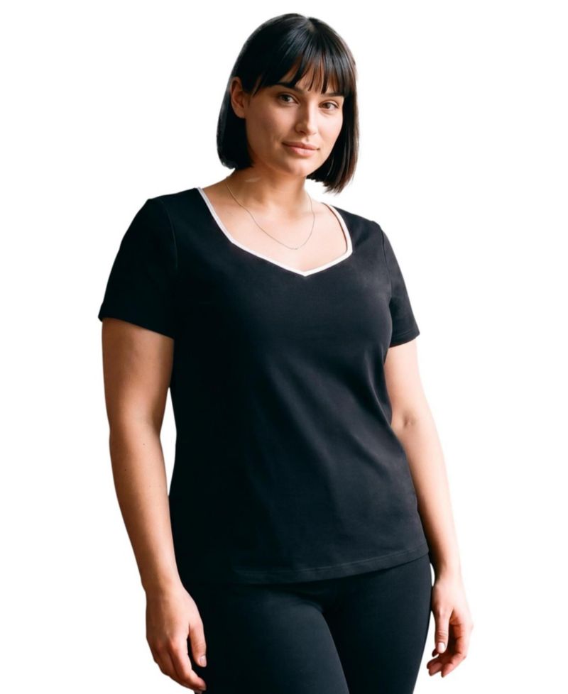 Plus Size Audrey Contrast-Trim Sweetheart Neck T-Shirt