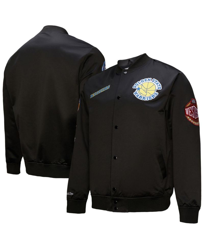 Men's Black Golden State Warriors Blackout Collection Vintage Full-Snap Satin Jacket