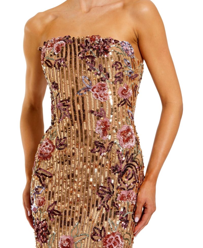 Petite Floral Embellished Strapless Column Dress