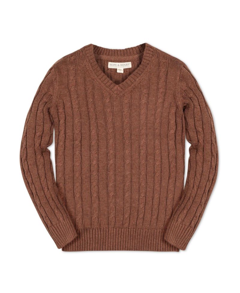 Baby Boys Hope and Henry Long Sleeve Fine Gauge Cable V-Neck Sweater