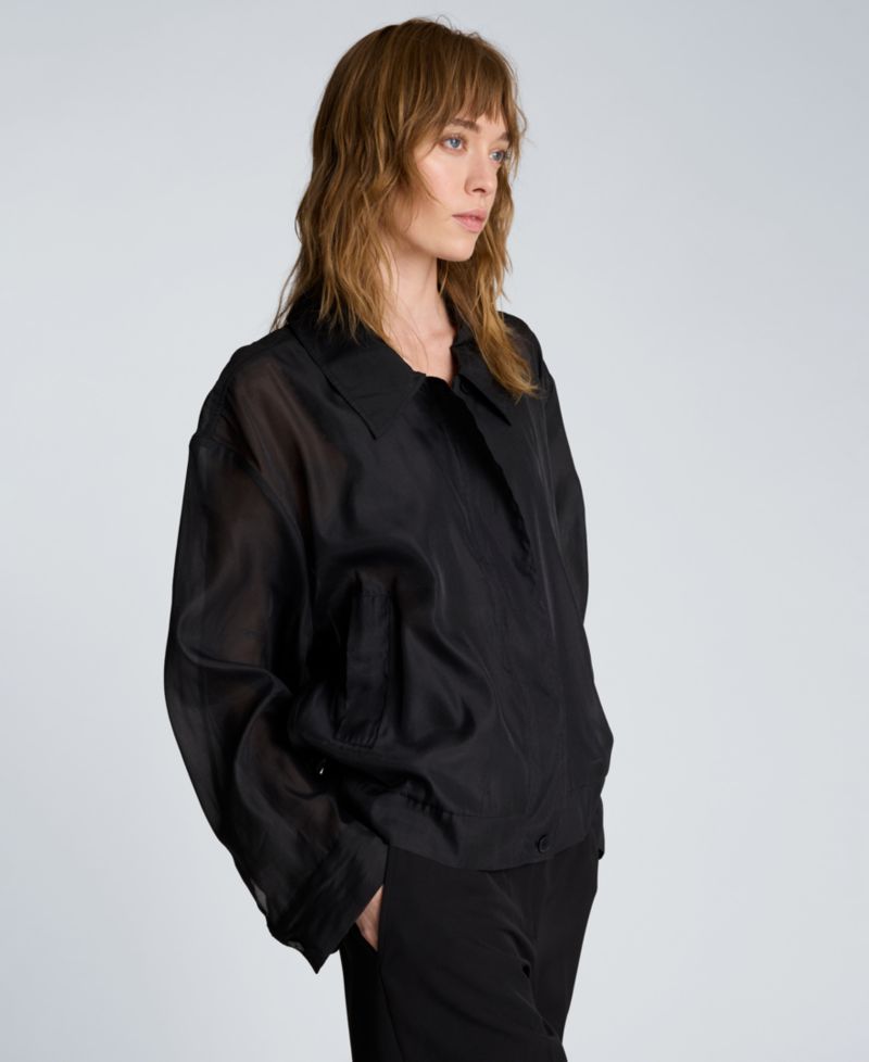 Women's Collared Neck Sheer Bomber Jacket