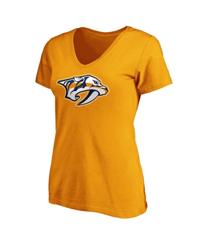 Women's Gold Nashville Predators Primary Logo V-Neck T-shirt
