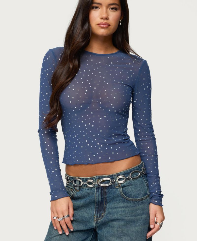 Women's Anari Rhinestone Mesh Top