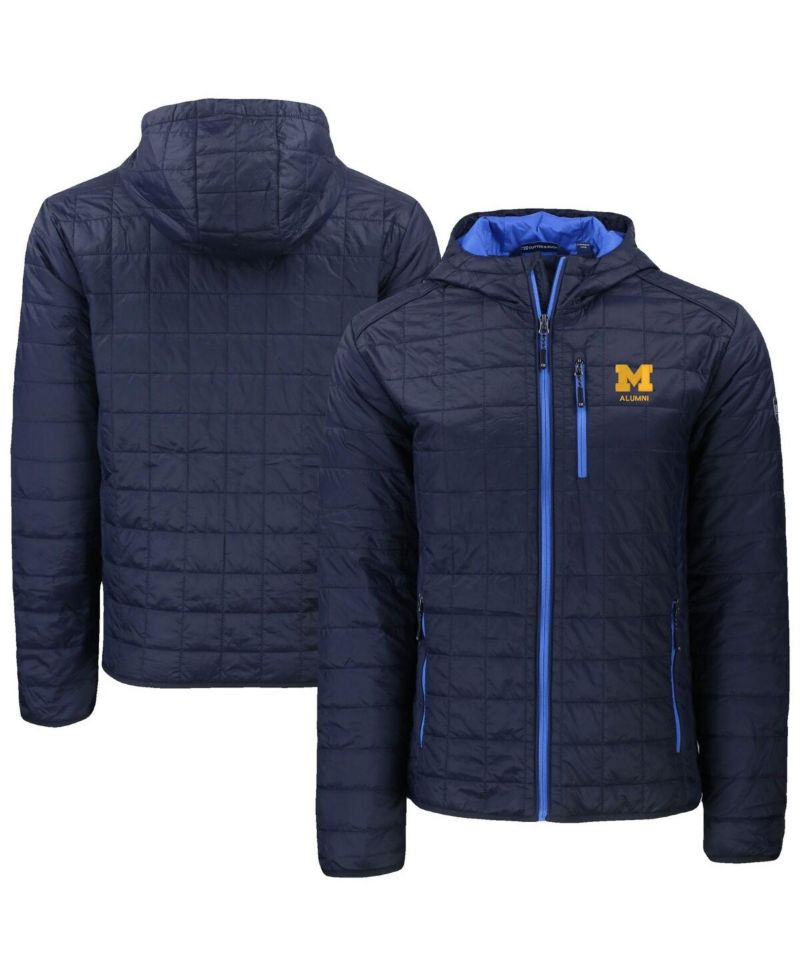 Men's Cutter & Buck Navy Michigan Wolverines Rainier Eco PrimaLoft Hooded Full-Zip Jacket