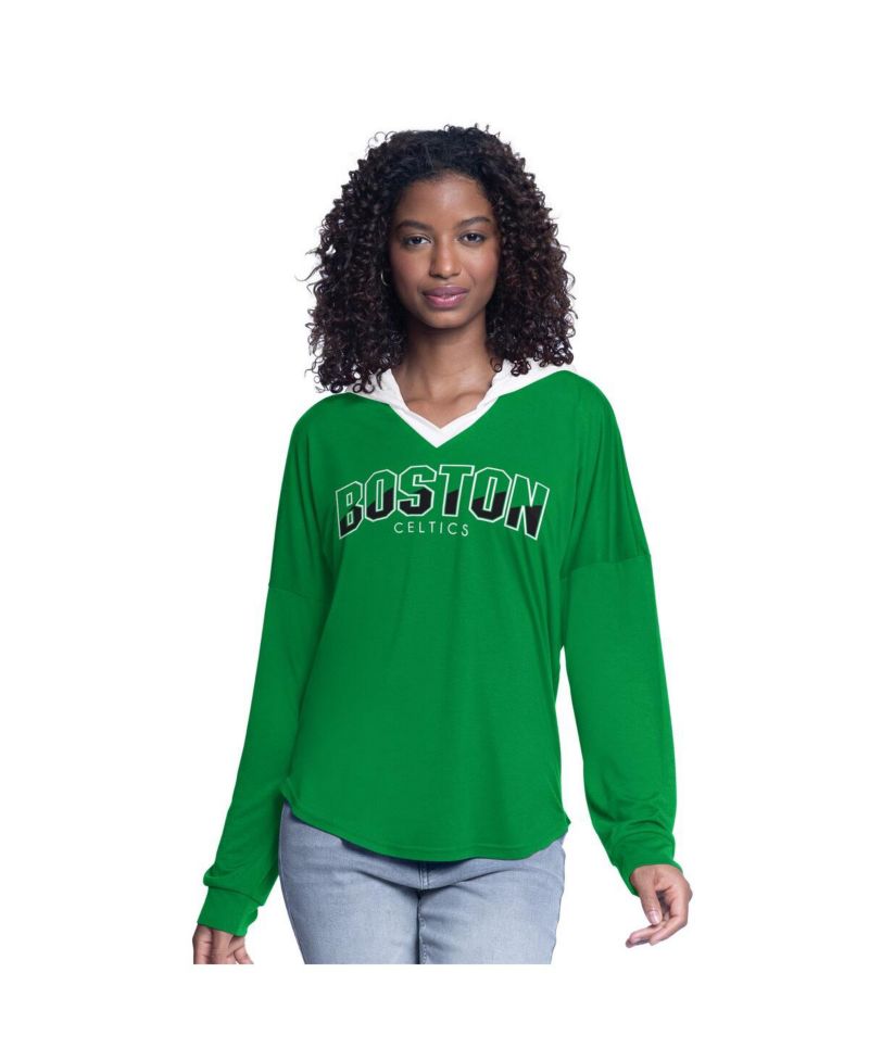 Women's Kelly Green Boston Celtics Bench Player Oversized Long Sleeve Hooded Top