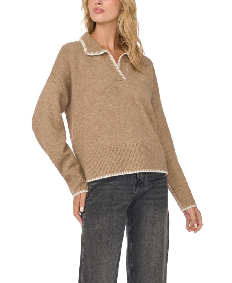 Women's Collared Long Sleeve with Contrast Tipping Sweater