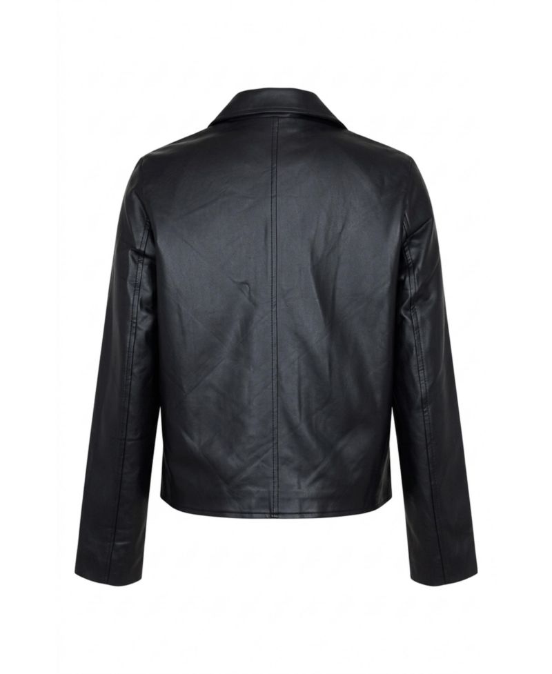 Women's Leather Button-Front Collared Jacket