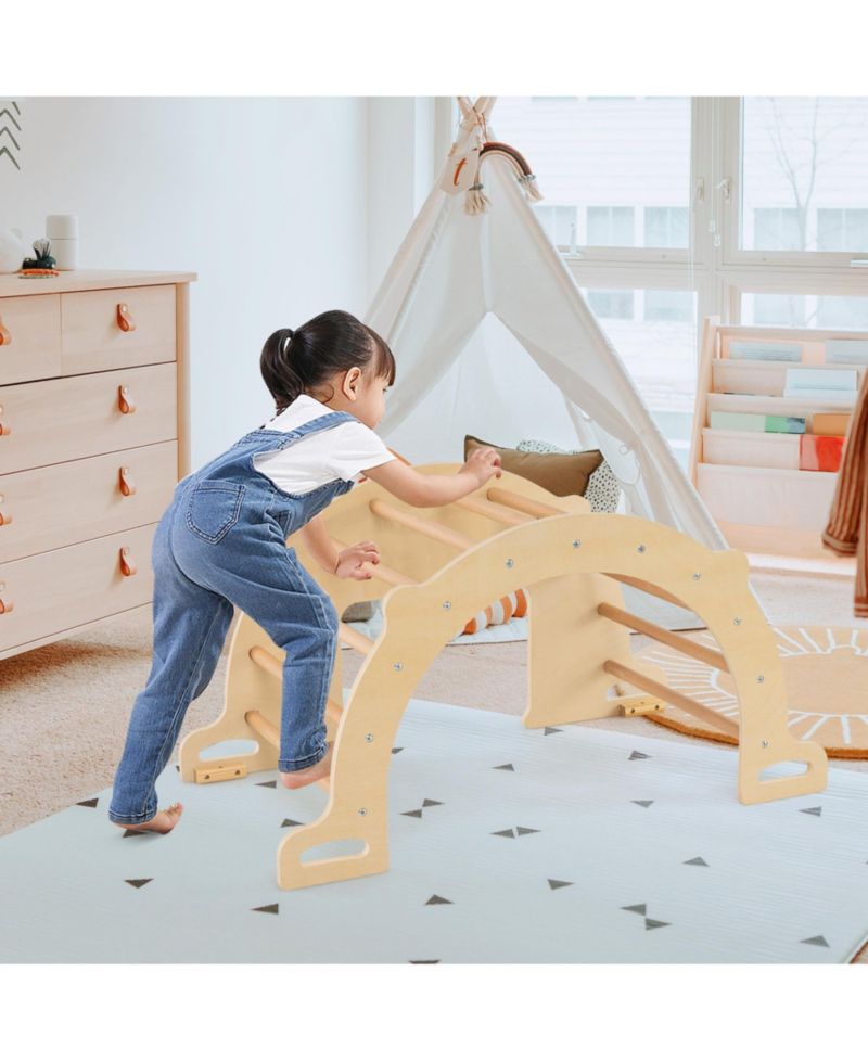 8-in-1 Wooden Climbing Arch Sensory Table and Collapsible Storage Bin, 2-Piece Set