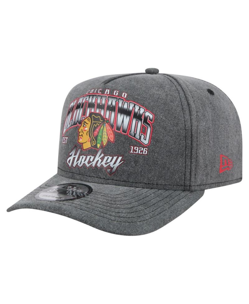 Men's Charcoal Chicago Blackhawks Throwback Washed A-Frame Pre-Curved 9FIFTY Snapback Hat