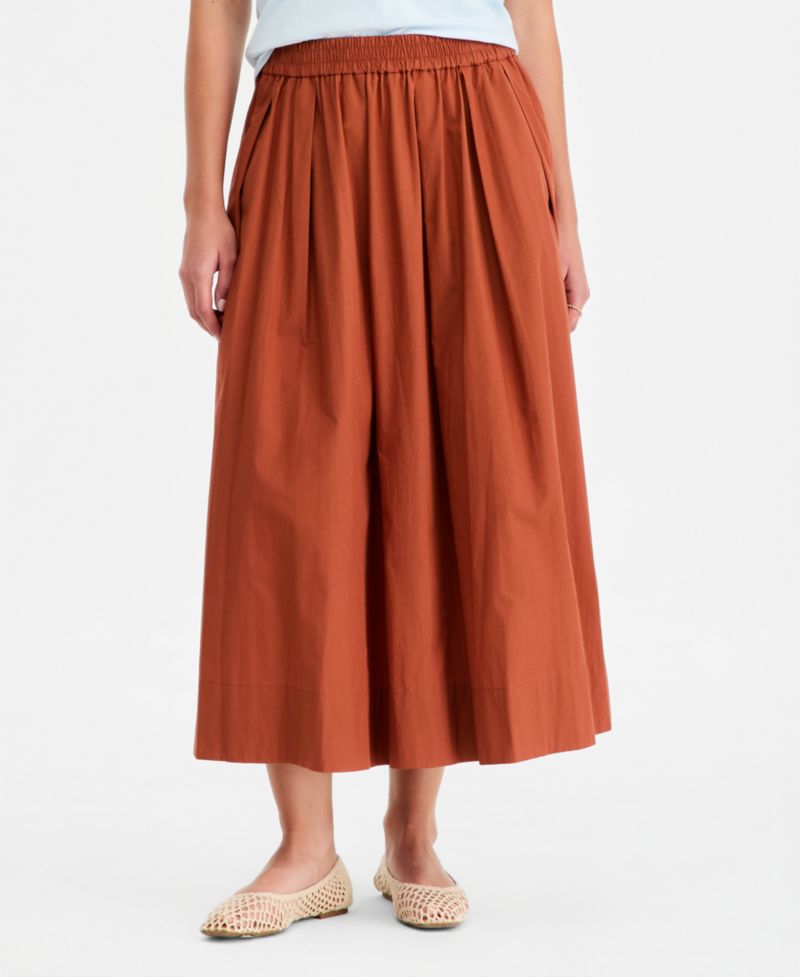 Women's Pull-On Cotton Poplin Midi Skirt