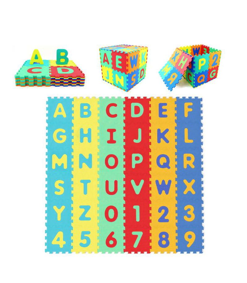 36-Piece Interlocking Baby Puzzle Floor Tiles with Alphabet