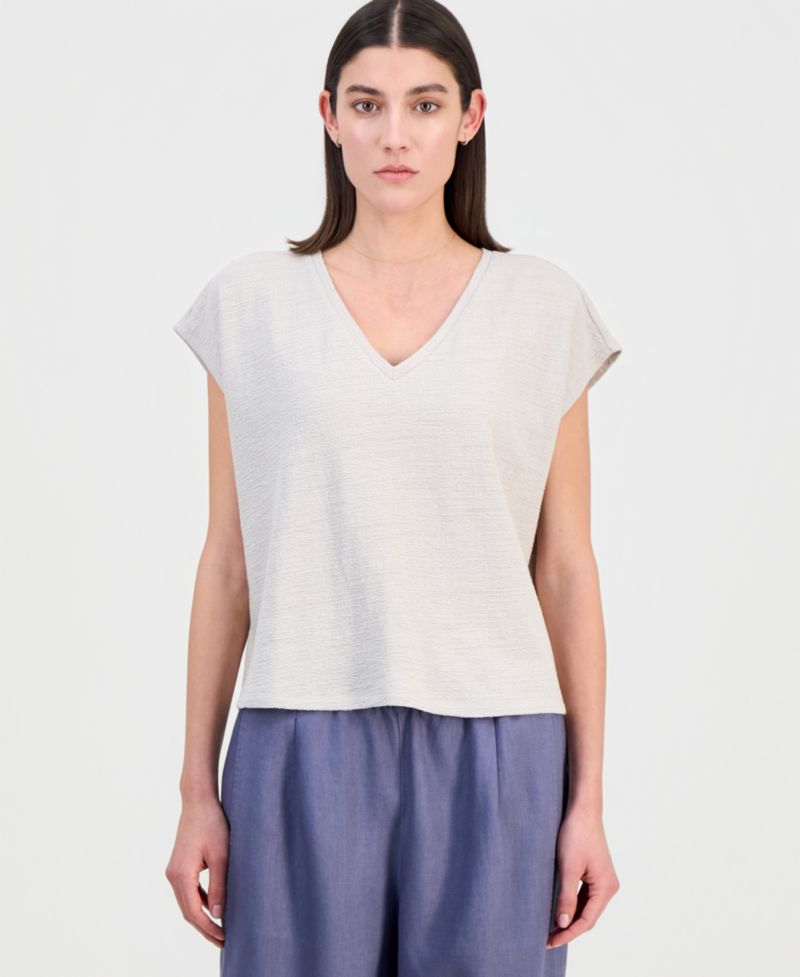 Women's Cotton Jacquard V-Neck Top