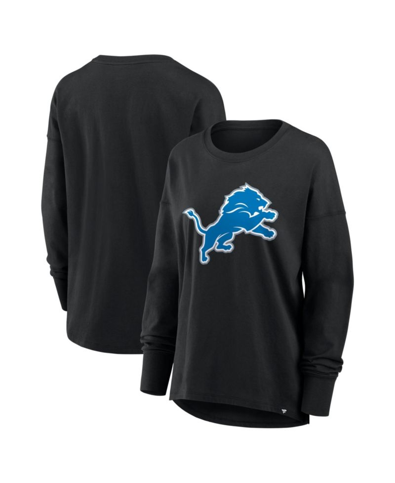 Women's Black Detroit Lions Relaxed Hip Essential Long Sleeve T-Shirt