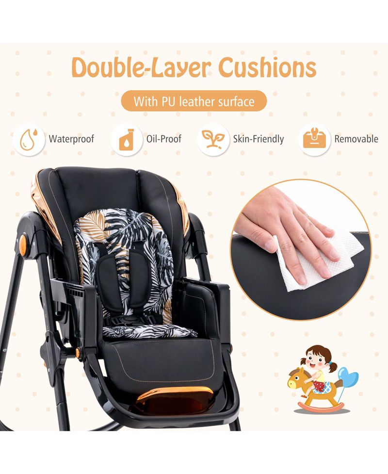 Kids Folding Dining High Chair with Adjustable Height and Recline