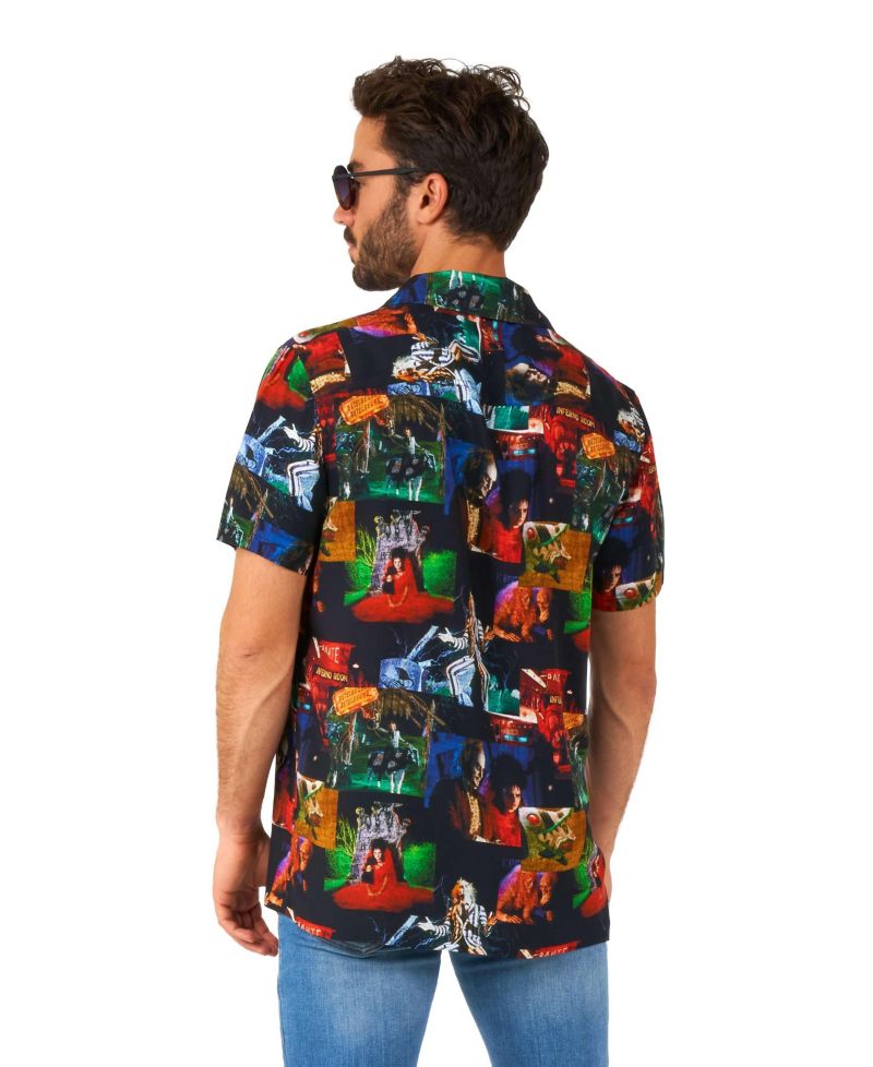Men's Official GhostFace Hawaii Shirt - Halloween Themed Party Shirt - Short Sleeve - Multicolor