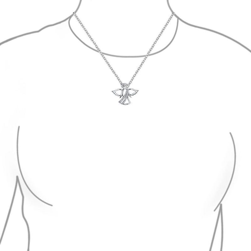 CZ Accent Protection Guardian Angel Pendant Necklace .925 Sterling Silver
