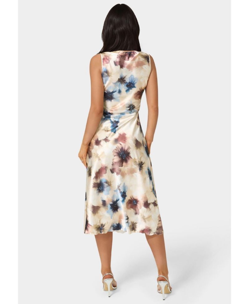 Women's Printed Satin Cowl Dress