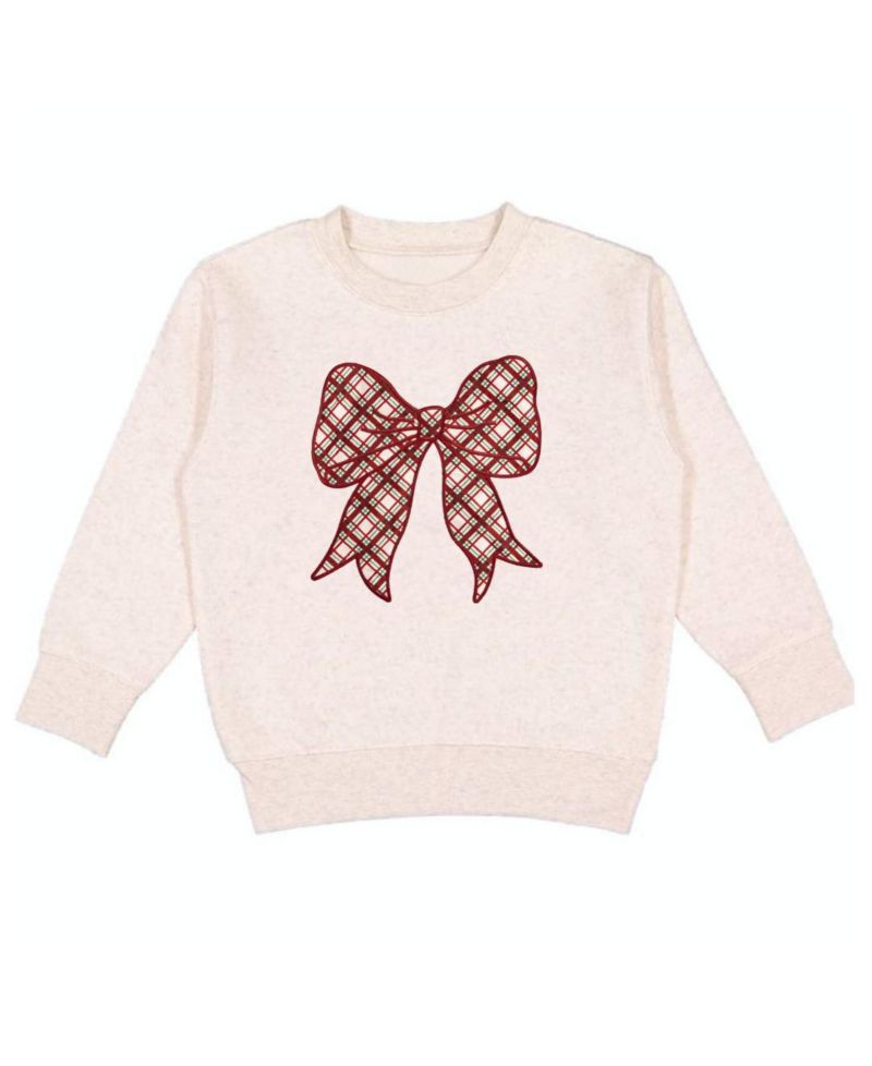 Little Girls Christmas Plaid Bow Patch Sweatshirt