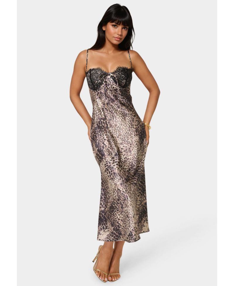 Women's Satin Maxi with Lace Cups