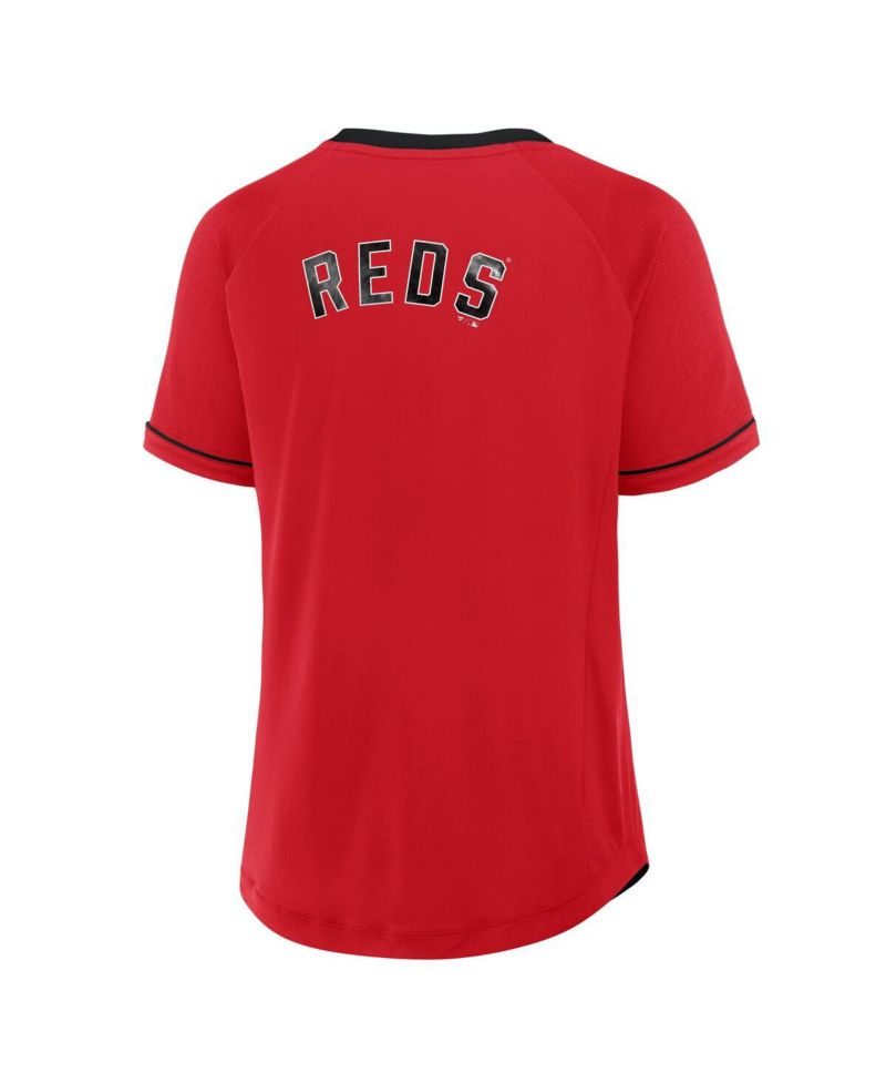 Women's Red Cincinnati Reds Cooperstown Collection League Diva Raglan V-Neck T-Shirt