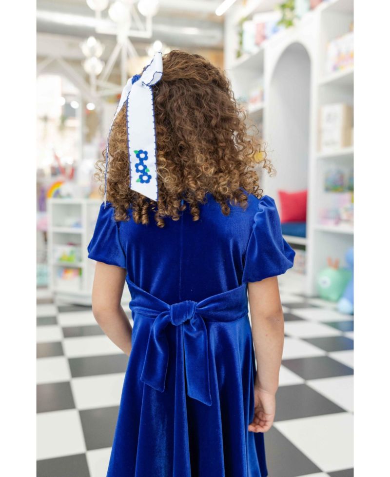 Girls' 7-16 Bubble-Sleeve Stretch Velvet Dress