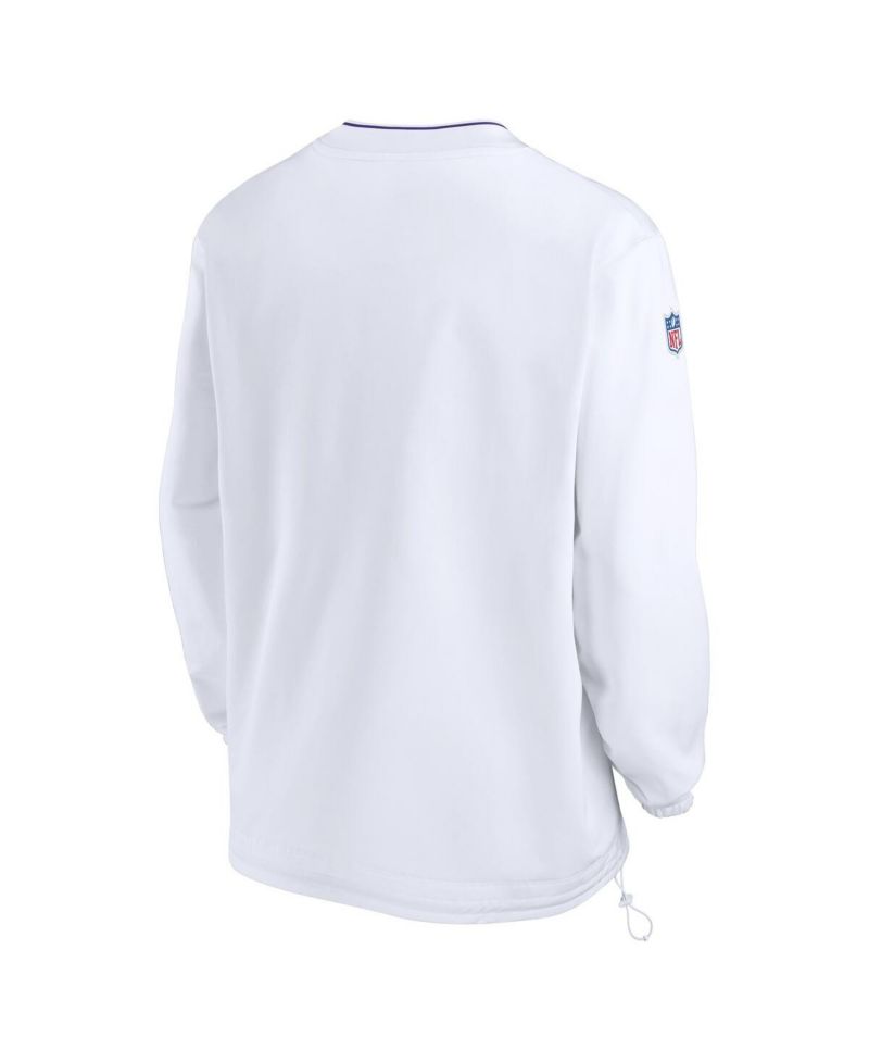 Men's White Minnesota Vikings 2024 Sideline Throwback Logo Long-Sleeve V-Neck Windshirt