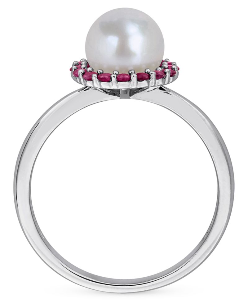 Cultured Freshwater Pearl (7-7.5mm) & Ruby (1/3 ct. t.w.) Ring in Sterling Silver