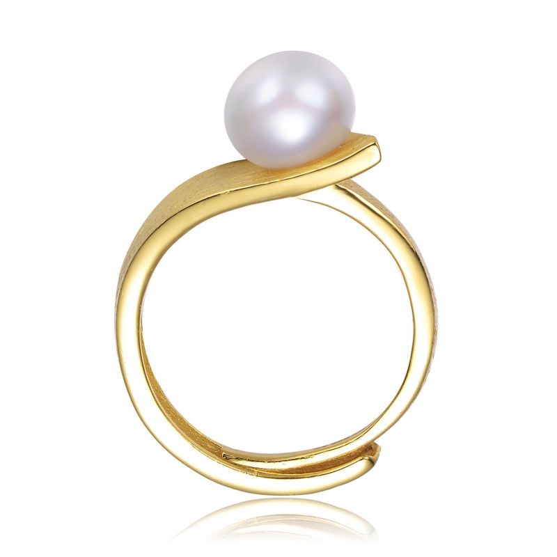 14K Gold Plated Genuine Freshwater Pearl Adjustable Ring