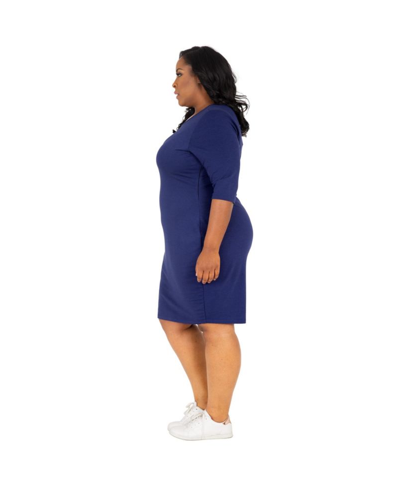 Plus Size Snap-Button Knee-Length Sheath Dress