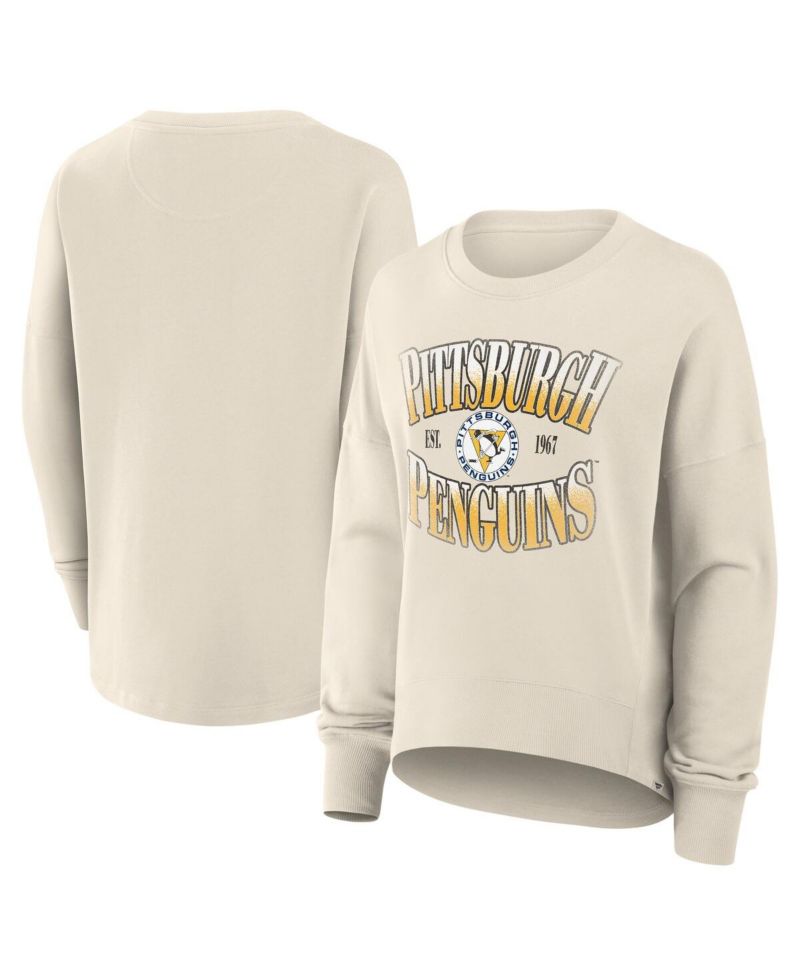 Women's Cream Pittsburgh Penguins Oversized Vintage Slice Pullover Sweatshirt