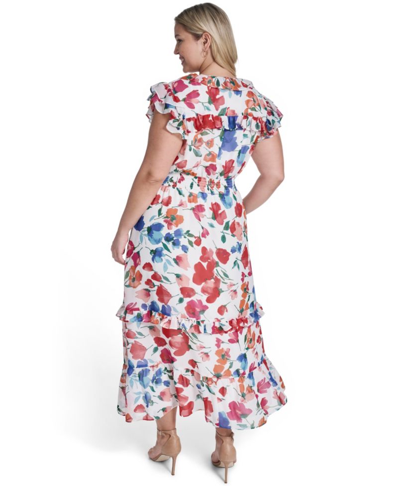 Plus Size V-Neck Smocked Waist Midi Dress