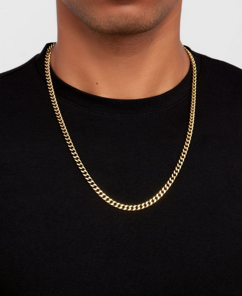 Men's Tarnish Resistant Metal-Tone 5mm Curb Chain Bracelet and Necklace Set