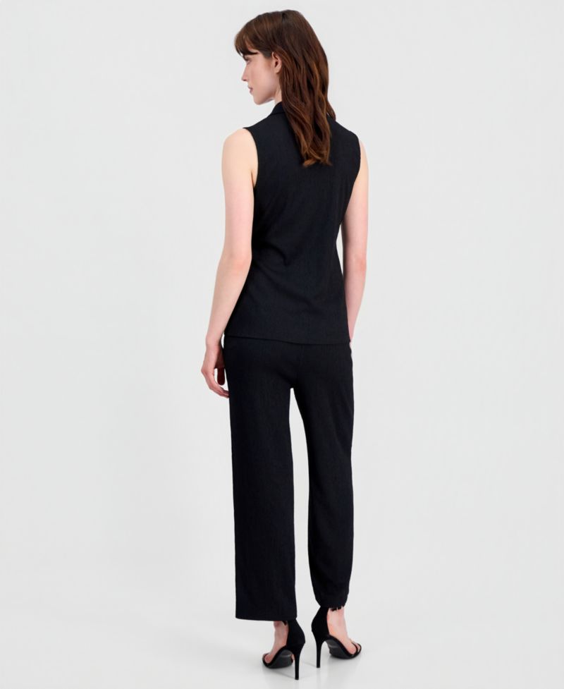 Women's Pebble-Texture Knit Sleeveless Wrap Top