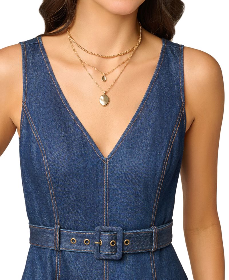 Women's V-Neck Denim Hitch Skirt Dress