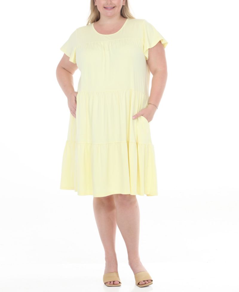 Plus Size Flutter-Sleeve Ruffle Tiered Dress