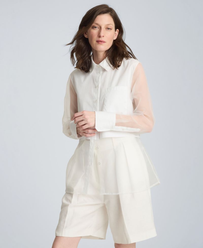Women's Button Front Shirt with Sheer Overlay