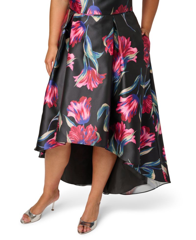 Plus Size Printed Sleeveless Mikado Dress