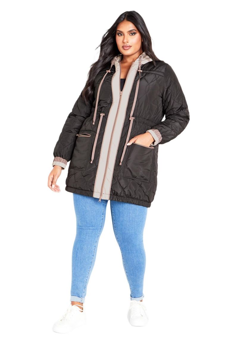 Women's Plus Size Clio Quilt Padded Hooded Neck Coat