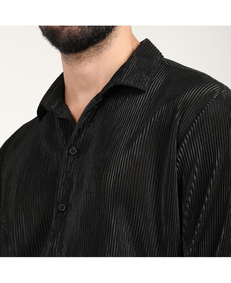 Men's Midnight Black Pleat-Creased Shirt